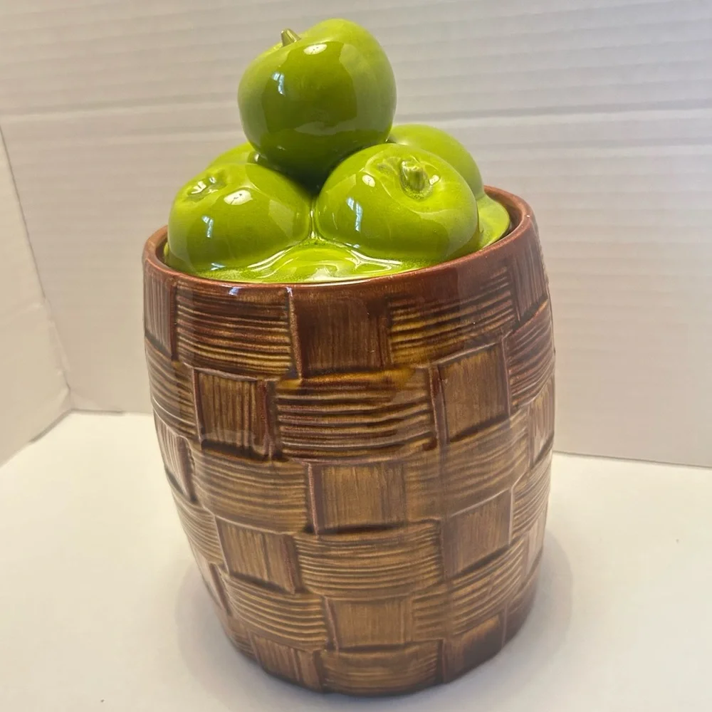 1950's Doranne of California Large Canister Cookie Jar- Green Apples